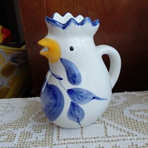Blue and White Ceramic Chicken Pitcher